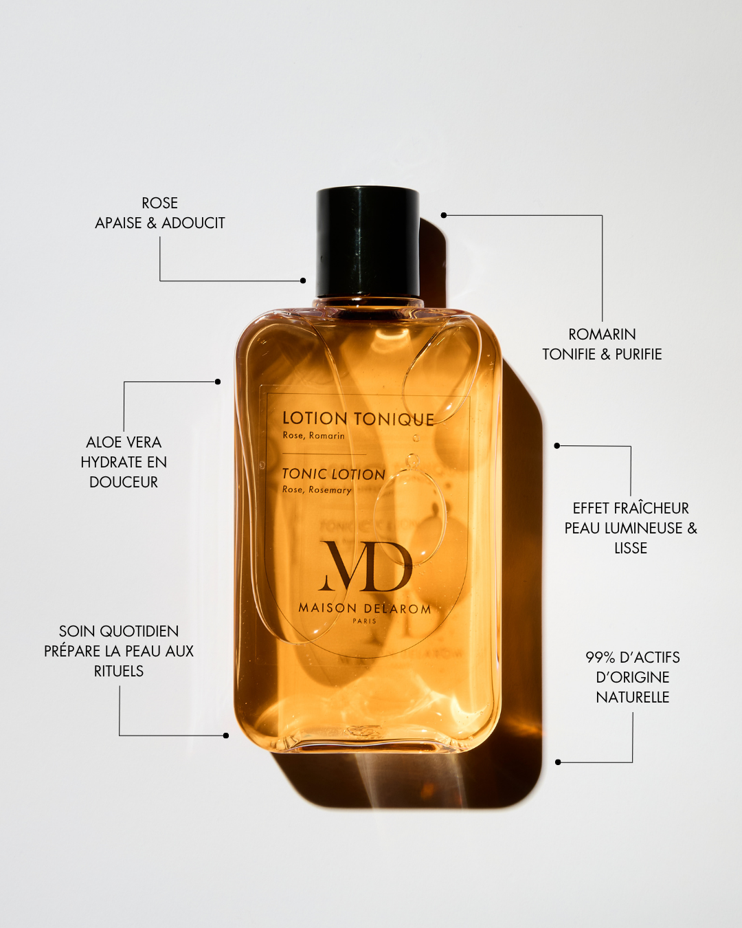 Lotion tonique visage 215 ml – hydratante, apaisante et tonifiante aux hydrolats de rose, romarin et aloe vera