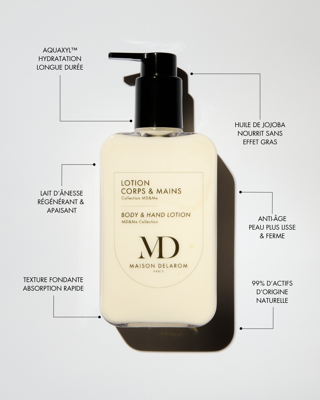 Lotion hydratante et régénérante pour le corps et les mains 215 ml – avec lait d’ânesse, huile de jojoba et Aquaxyl