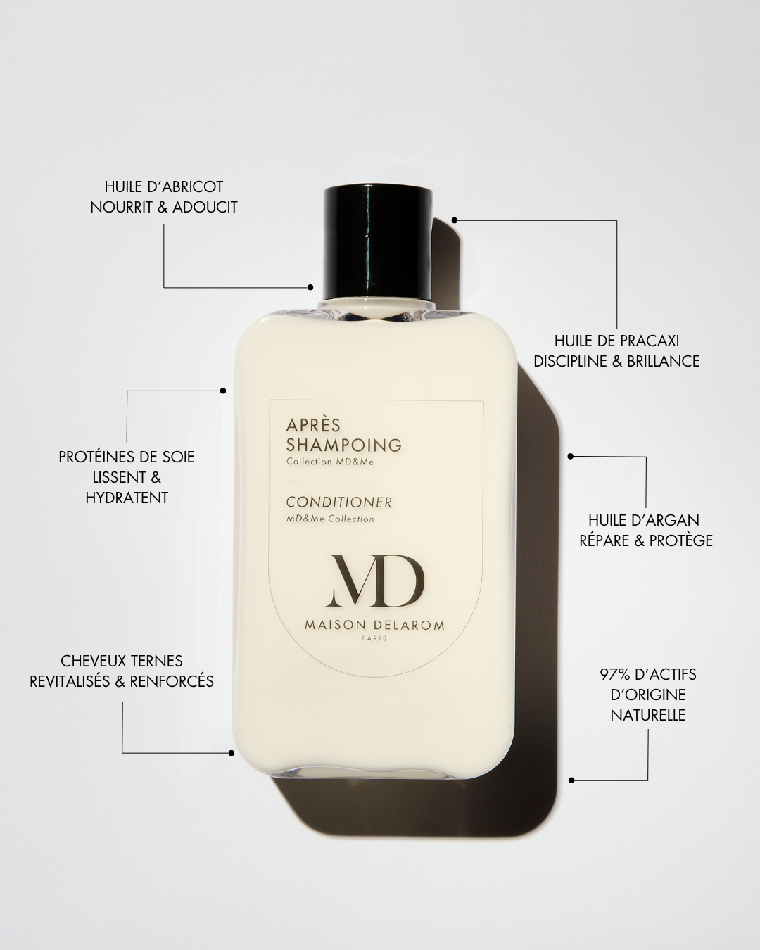 Après-shampoing 215 ml – nourrissant et réparateur à l’huile d’abricot, argan, pracaxi et protéines de soie